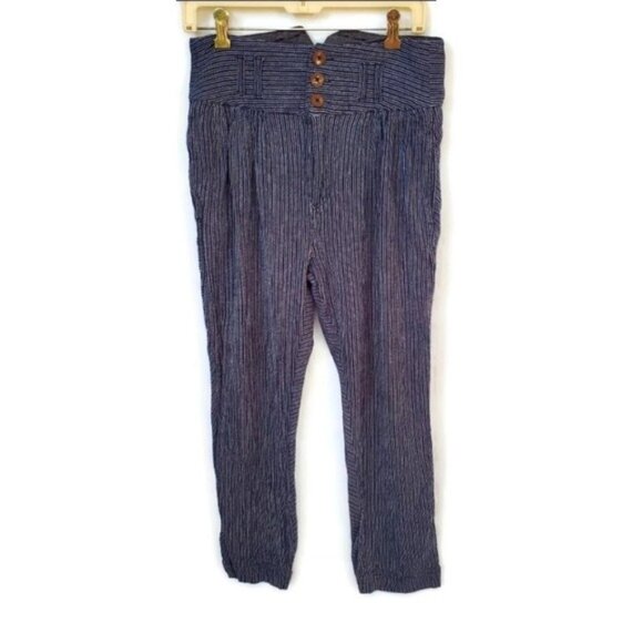 FREE PEOPLE High Waist Striped Pants Cotton - Picture 2 of 9